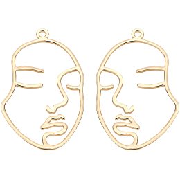 BENECREAT 10pcs 18K Gold Plated Hollow Face Pendant Long-lasting Brass Pressed Flower Charms with Loop for Earring Necklace DIY Jewelry Making, Hole: 2mm