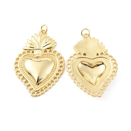 Honeyhandy Rack Plating Brass Pendants, Cadmium Free & Lead Free, Long-Lasting Plated, with Jump Ring, Sacred Heart Charm, Real 18K Gold Plated, 37x25.5x4mm, Hole: 3.2mm