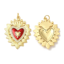 Honeyhandy Rack Plating Brass Pendants,  with Cubic Zirconia and Enamel, Lead Free & Cadmium Free, Long-Lasting Plated, Heart, Real 18K Gold Plated, 32x24.5x3mm, Hole: 3.8mm