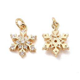 Honeyhandy Rack Plating Brass Micro Pave Cubic Zirconia Charms, Long-Lasting Plated, Cadmium Free & Lead Free, with Jump Ring, Snowflake Charm, Real 14K Gold Plated, 15x11.5x4mm, Hole: 3.5mm