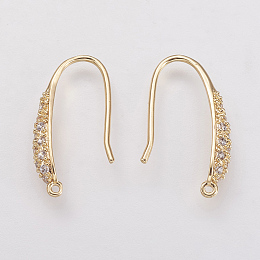 Honeyhandy Brass Micro Pave Cubic Zirconia Earring Hooks, with Horizontal Loop, Real 18K Gold Plated, 19.5x3x9mm, Hole: 1mm, Pin: 1mm