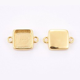 Honeyhandy Brass Cabochon Connector Settings, Plain Edge Bezel Cups, Long-Lasting Plated, Square, Golden, Tray: 10x10mm, 12x17.5x3.5mm, Hole: 1.8mm