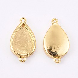 Honeyhandy Brass Cabochon Connector Settings, Plain Edge Bezel Cups, Long-Lasting Plated, teardrop, Golden, Tray: 12x8.5mm, 18.5x10.5x3.5mm, Hole: 0.8mm