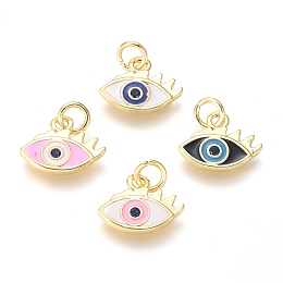 Honeyhandy Brass Micro Pave Cubic Zirconia Pendants, with Enamel, Evil Eye, Golden, 10.4x13.4x2mm, Hole: 3mm