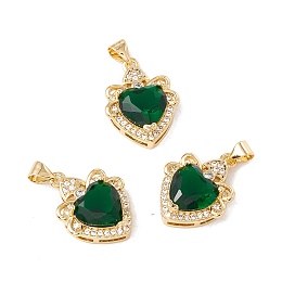 Honeyhandy Brass Micro Pave Green Cubic Zirconia Pendants, Cadmium Free & Lead Free, Heart, Real 18K Gold Plated, 21x16x7mm, Hole: 3x4mm