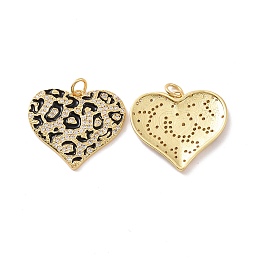 Honeyhandy Heart with Leopard Print Pattern Brass Micro Pave Clear Cubic Zirconia Charms, with Jump Rings and Enamel, Cadmium Free & Nickel Free & Lead Free, Real 18K Gold Plated, 21.5x24x2.5mm, Hole: 3mm