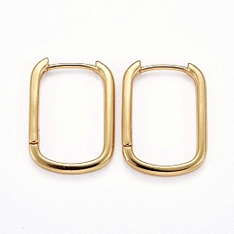 Honeyhandy Brass Huggie Hoop Earrings, Long-Lasting Plated, Rectangle, Real 18K Gold Plated, 22x16x2mm, Pin: 0.8mm