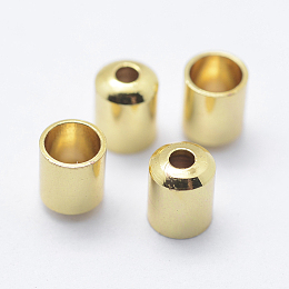 Honeyhandy Brass Cord Ends, End Caps, Column, Long-Lasting Plated, Golden, 5x4mm, Hole: 1mm, 3mm inner diameter