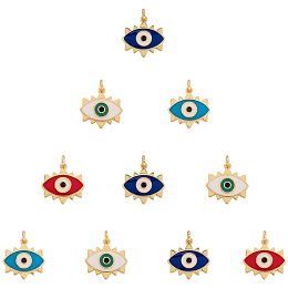 NBEADS 10 Pcs 17mmx18mm Evil Eye Theme Brass Enamel Pendants, Evil Eye Shape Enamel Pendants with Large Hole(2.5mm) Findings Evil Eye Pendant Charms for DIY Necklace Bracelet Earring Making