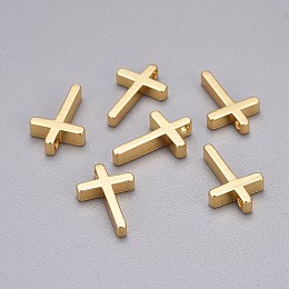 Honeyhandy Brass Tiny Cross Charms, Golden, 13x8.5x2.5mm, Hole: 1.4mm