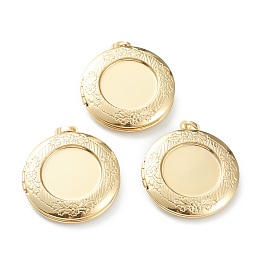 Honeyhandy Brass Locket Pendants, Photo Frame Pendants for Necklaces, Long-Lasting Plated, Flat Round, Real 18K Gold Plated, 36x32x6mm, Hole: 5.5x4mm, 24.5mm Inner Diameter