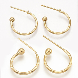 Honeyhandy Brass Stud Earring Findings, Half Hoop Earrings, Nickel Free, Real 18K Gold Plated, 21x15x3mm, Pin: 0.8mm