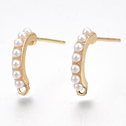 Honeyhandy Brass Stud Earring Findings, with Loop, ABS Plastic Imitation Pearl, Nickel Free, Real 18K Gold Plated, 17~18x13~14mm, Hole: 1mm, Pin: 0.8mm