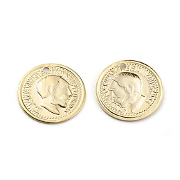 Honeyhandy Brass Charms, Long-Lasting Plated, Coin Charms, Flat Round with Edward VII, Real 24K Gold Plated, 12.5x0.7mm, Hole: 1mm