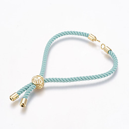 Honeyhandy Nylon Cord Bracelet Making, with Brass Findings, Long-Lasting Plated, Cadmium Free & Nickel Free & Lead Free, Tree of Life, Pale Turquoise, Real 18K Gold Plated, 8-5/8 inch~9-1/2 inch(220~240mm), 3mm, Hole: 2.5mm