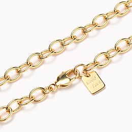 Honeyhandy Brass Cable Chain Necklaces, with Lobster Claw Clasps, Long-Lasting Plated, Word Good Luck, Real 18K Gold Plated, 24-3/8 inch(61.8cm)