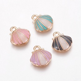 Honeyhandy Alloy Enamel Charms, Shell, Light Gold, Mixed Color, 12.5x11.5x3mm, Hole: 1.4mm