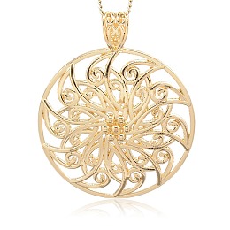 Honeyhandy Golden Plated Alloy Big Pendants, Flat Round with Flower Pattern, 64x52x4mm, Hole: 5x10mm