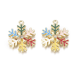 Honeyhandy Golden Plated Alloy Pendants, with Enamel & Crystal Rhinestone, Snowflake, for Christmas, Colorful, 23.5x19x3.5mm, Hole: 1.6mm