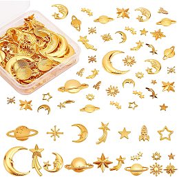 OLYCRAFT 120pcs Cosmos Theme Resin Fillers 20-Style Alloy Cabochons Epoxy Filling charms Stars Moon Spaceship Filling Accessories for Resin Craft Jewelry DIY - Golden