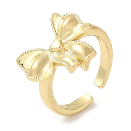 Honeyhandy Brass Open Cuff Rings, Bowknot Ring for Women, Real 18K Gold Plated, 3mm, Inner Diameter: 18mm