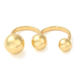 Honeyhandy Brass Double Finger Rings, Open Cuff Rings, Round, Real 18K Gold Plated, 3mm, Inner Diameter: 16.3mm & 17mm