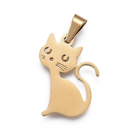 Honeyhandy 304 Stainless Steel Pendants, Laser Cut, Cat Shape, Golden, 20x13.5x1.2mm, Hole: 3x5mm