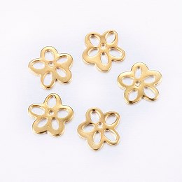 Honeyhandy 304 Stainless Steel Links, Etched Metal Embellishments, Flower, Golden, 10x10x0.8mm, Hole: 2.5~3x1.5~2mm