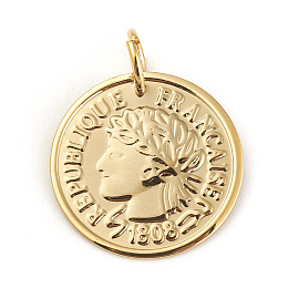 Honeyhandy 304 Stainless Steel Coin Pendants, Republique Francaise 1808, Golden, 20x1mm, Hole: 5mm