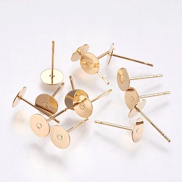 Honeyhandy 304 Stainless Steel Stud Earring Findings, Real 24K Gold Plated, 12x6mm, Pin: 0.68mm