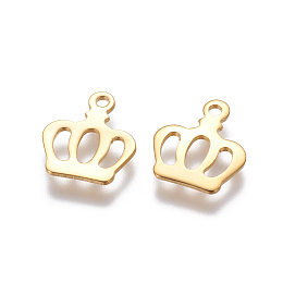 Honeyhandy 201 Stainless Steel Charms, Crown, Golden, 13x11x0.5mm, Hole: 1.2mm