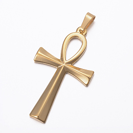 Honeyhandy Ion Plating(IP) 304 Stainless Steel Pendants, Ankh Cross, Golden, 44.5x25.5x3mm, Hole: 8x4mm