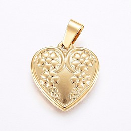 Honeyhandy 304 Stainless Steel Pendants, Heart with Flower, Golden, 19x18x2.5mm, Hole: 7x4mm