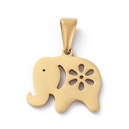 Honeyhandy 304 Stainless Steel Pendants, Elephant with Flower, Golden, 17x18x1.5mm, Hole: 8x3mm