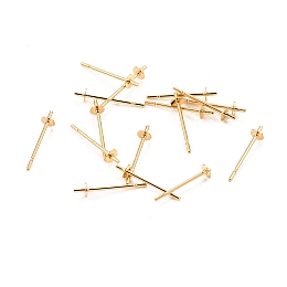 Honeyhandy 304 Stainless Steel Stud Earring Findings, for Half Drilled Beads, Real 18k Gold Plated, 14x3mm, Pin: 0.6mm