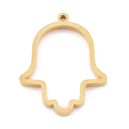 Honeyhandy Ion Plating(IP) 304 Stainless Steel Open Back Bezel Pendants, Double Sided Polishing, Hamsa Hand/Hand of Fatima/Hand of Miriam, Real 24K Gold Plated, 33x26.5x3mm, Hole: 2mm