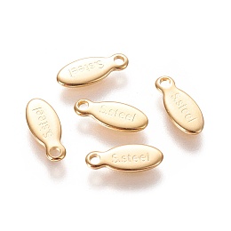 Honeyhandy 304 Stainless Steel Charms, Chain Extender Teardrop, Oval with Word Steel, Golden, 10x4x0.9mm, Hole: 1.2mm