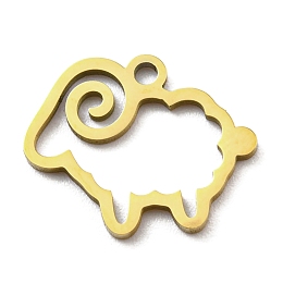 Honeyhandy Ion Plating(IP) 316L Surgical Stainless Steel Pendants, Laser Cut, Sheep Charm, Real 18K Gold Plated, 12x15x1mm, Hole: 1.4mm