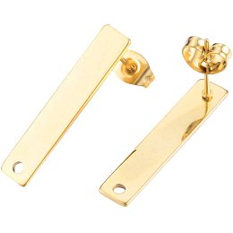 UNICRAFTALE About 50pcs 304 Stainless Steel Stud Earring Findings Rectangle with Hole Ear Stud Golden Stud Earrings for Women Jewelry Earrings Making 25x5mm