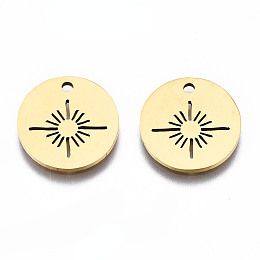 Honeyhandy 201 Stainless Steel Pendants, Laser Cut, Flat Round with Sun, Golden, 15.5x14.5x1mm, Hole: 1.6mm