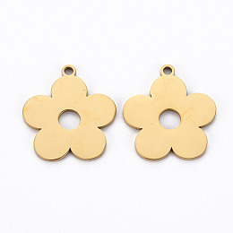 Honeyhandy Ion Plating(IP) 201 Stainless Steel Pendants, Cut, Flower, Golden, 19x17.5x1mm, Hole: 1.6mm