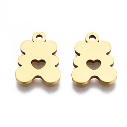 Honeyhandy 201 Stainless Steel Charms, Laser Cut Pendants, Bear with Heart, Golden, 12.5x9x1mm, Hole: 1.2mm