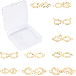 SUNNYCLUE 1 Box 10 Styles Infinity Connector Charms Stainless Steel Links Pendants Love Heart Number Symbols with Double Loops for DIY Valentine's Day Gifts Bracelets Making Crafts, Golden