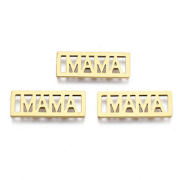 Honeyhandy Ion Plating(IP) 201 Stainless Steel Filigree Joiners, for Mother's Day, Laser Cut, Rectangle with Word MAMA, Golden, 20x7.5x1mm, Hole: 1.2x5mm