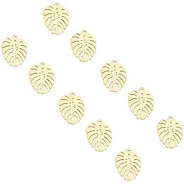 UNICRAFTALE About 20pcs Golden Leaf Pattern Charms Stainless Steel Pendants Metal Hollow Leaf Pendant for Necklace Jewelry Making, Hole 1.4mm