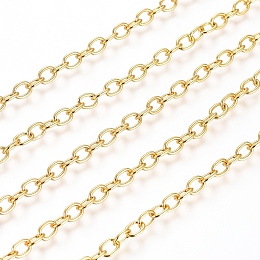 Honeyhandy 3.28 Feet Brass Cable Chains, Soldered, Flat Oval, Long-Lasting Plated, Real 18K Gold Plated, 5x3.5x0.7mm