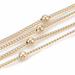 Honeyhandy Soldered Brass Curb Chains, Twist Chains, Round Beads, Real 18K Gold Plated, 2.5x1.1x0.3mm