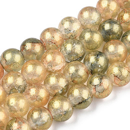 Honeyhandy Baking Painted Crackle Glass Bead Strands, with Gold Powder, Round, Dark Khaki, 10mm, Hole: 1.4mm, about 80pcs/strand, 30.87 inch(78.4cm)