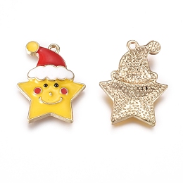 Honeyhandy Alloy Enamel Pendants, for Christmas, Star, Yellow, Golden, 26x20x3.5mm, Hole: 1.6mm