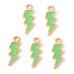 Honeyhandy Alloy Enamel Pendants, Lightning Bolt, Light Gold, Lime, 20x7x1.5mm, Hole: 2mm